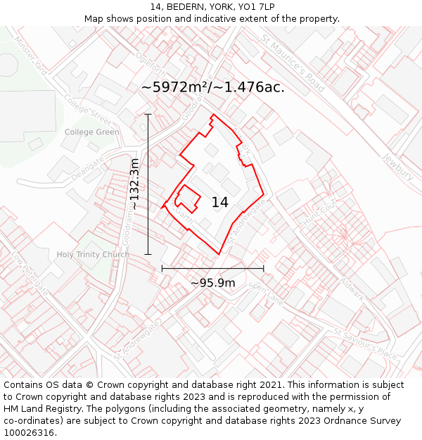 14, BEDERN, YORK, YO1 7LP: Plot and title map