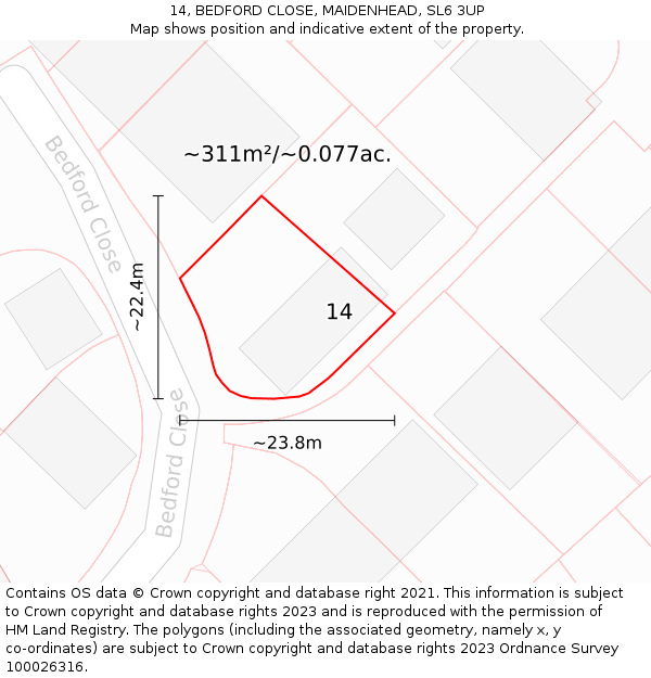 14, BEDFORD CLOSE, MAIDENHEAD, SL6 3UP: Plot and title map