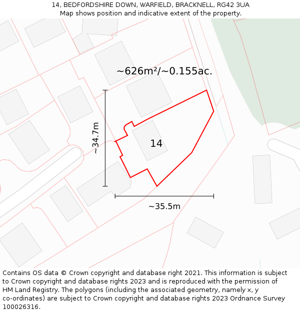 14, BEDFORDSHIRE DOWN, WARFIELD, BRACKNELL, RG42 3UA: Plot and title map