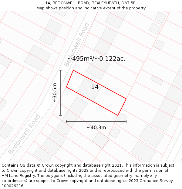 14, BEDONWELL ROAD, BEXLEYHEATH, DA7 5PL: Plot and title map
