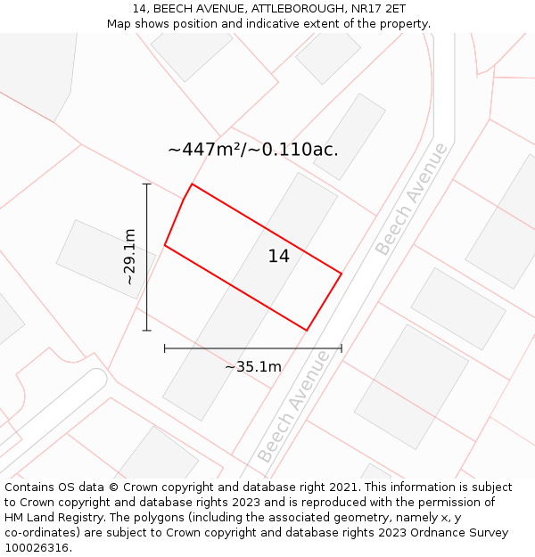 14, BEECH AVENUE, ATTLEBOROUGH, NR17 2ET: Plot and title map