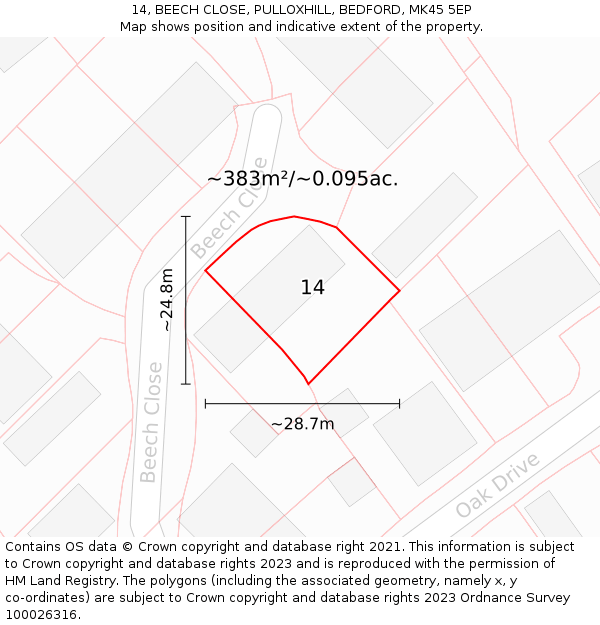 14, BEECH CLOSE, PULLOXHILL, BEDFORD, MK45 5EP: Plot and title map
