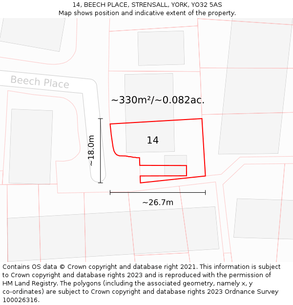 14, BEECH PLACE, STRENSALL, YORK, YO32 5AS: Plot and title map