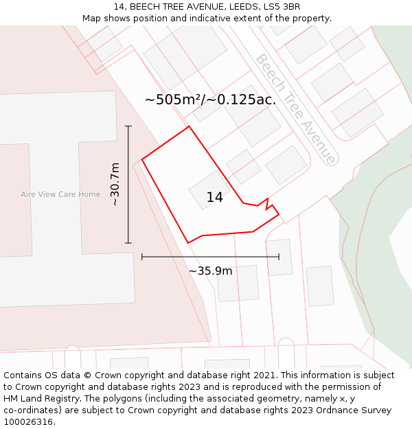 14, BEECH TREE AVENUE, LEEDS, LS5 3BR: Plot and title map