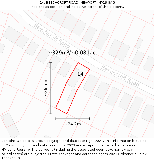 14, BEECHCROFT ROAD, NEWPORT, NP19 8AG: Plot and title map