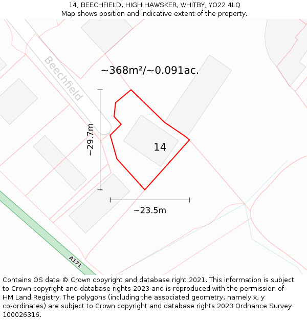 14, BEECHFIELD, HIGH HAWSKER, WHITBY, YO22 4LQ: Plot and title map