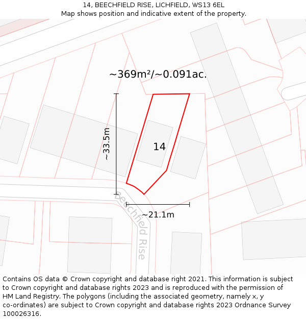 14, BEECHFIELD RISE, LICHFIELD, WS13 6EL: Plot and title map