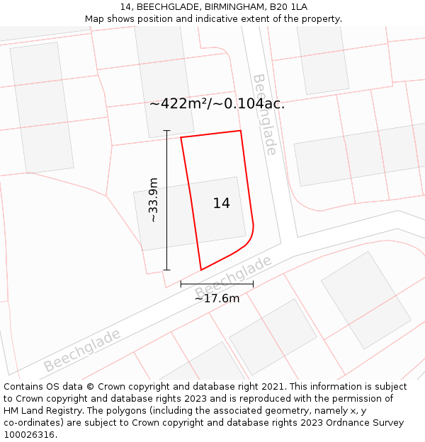 14, BEECHGLADE, BIRMINGHAM, B20 1LA: Plot and title map