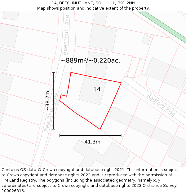 14, BEECHNUT LANE, SOLIHULL, B91 2NN: Plot and title map