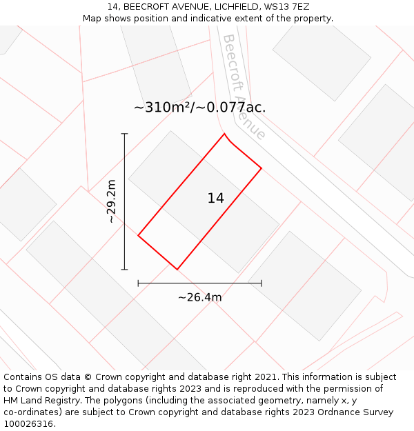 14, BEECROFT AVENUE, LICHFIELD, WS13 7EZ: Plot and title map