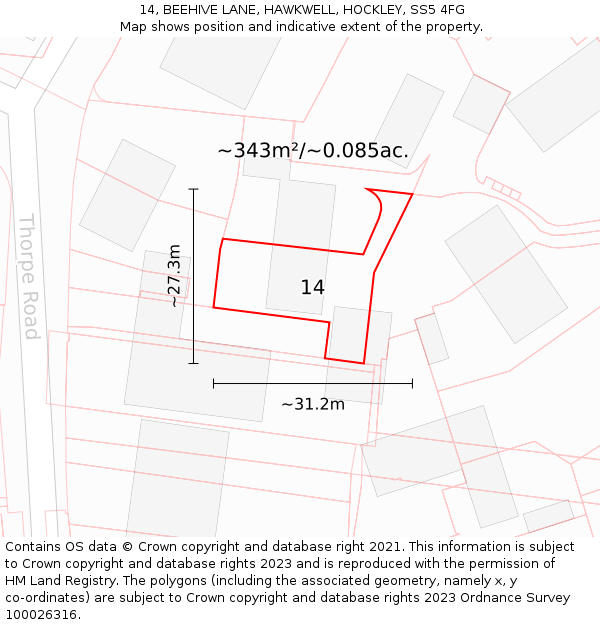 14, BEEHIVE LANE, HAWKWELL, HOCKLEY, SS5 4FG: Plot and title map