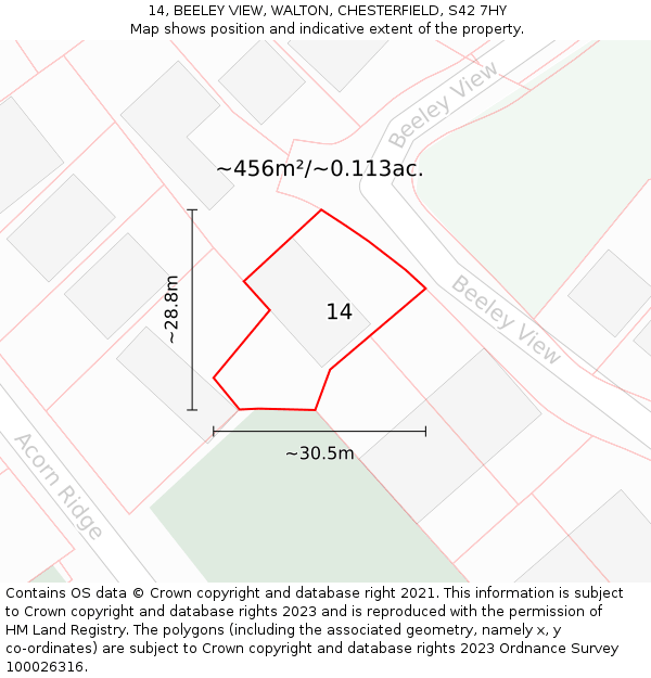 14, BEELEY VIEW, WALTON, CHESTERFIELD, S42 7HY: Plot and title map