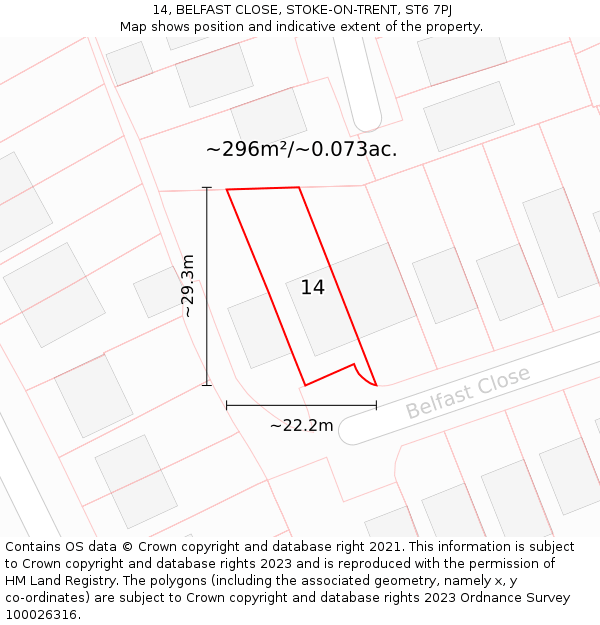 14, BELFAST CLOSE, STOKE-ON-TRENT, ST6 7PJ: Plot and title map