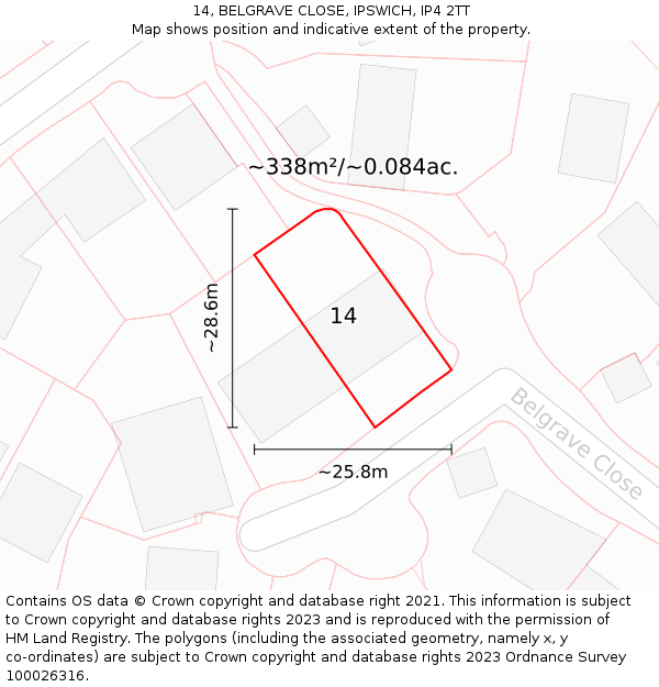 14, BELGRAVE CLOSE, IPSWICH, IP4 2TT: Plot and title map