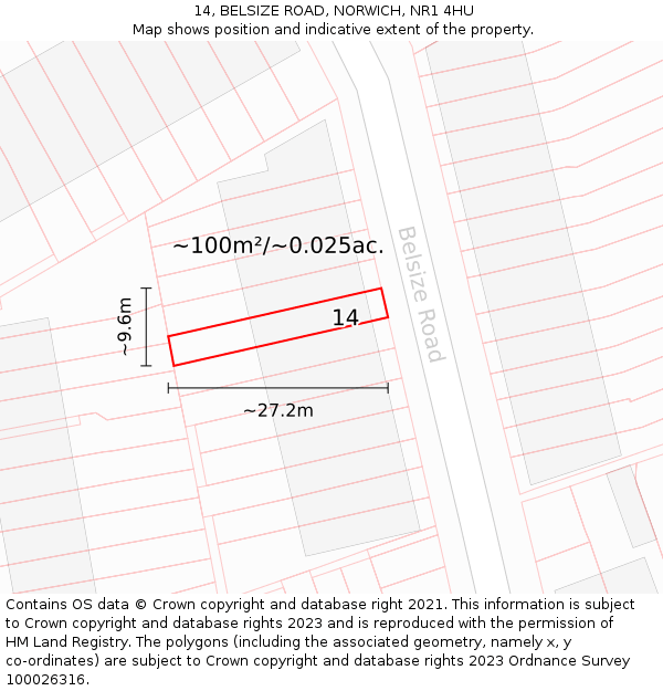 14, BELSIZE ROAD, NORWICH, NR1 4HU: Plot and title map