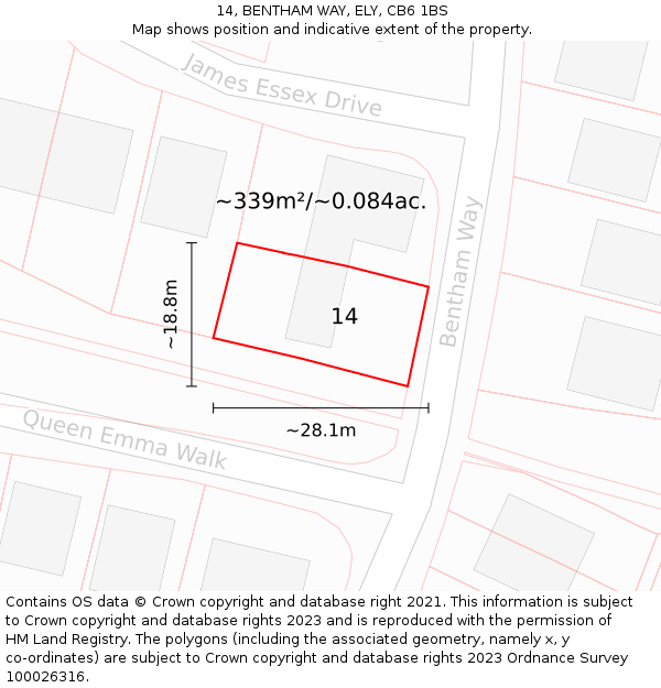 14, BENTHAM WAY, ELY, CB6 1BS: Plot and title map