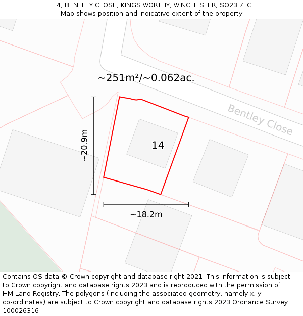 14, BENTLEY CLOSE, KINGS WORTHY, WINCHESTER, SO23 7LG: Plot and title map