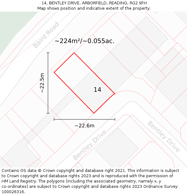 14, BENTLEY DRIVE, ARBORFIELD, READING, RG2 9FH: Plot and title map