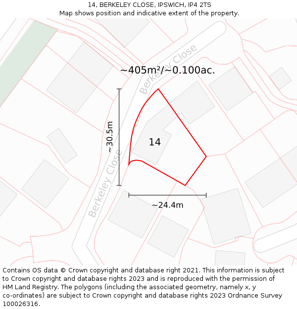 14, BERKELEY CLOSE, IPSWICH, IP4 2TS: Plot and title map