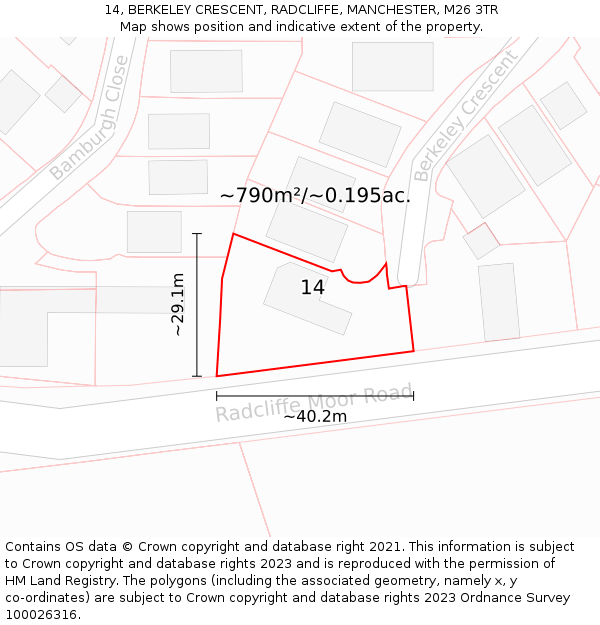 14, BERKELEY CRESCENT, RADCLIFFE, MANCHESTER, M26 3TR: Plot and title map