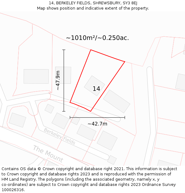 14, BERKELEY FIELDS, SHREWSBURY, SY3 8EJ: Plot and title map