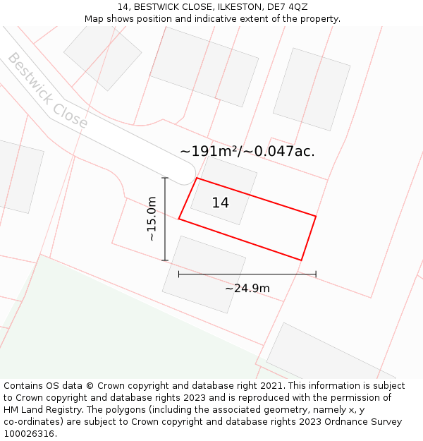 14, BESTWICK CLOSE, ILKESTON, DE7 4QZ: Plot and title map
