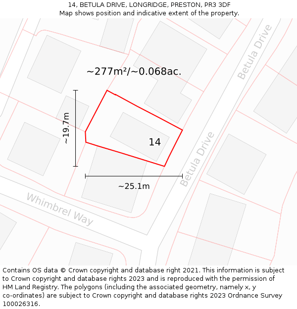 14, BETULA DRIVE, LONGRIDGE, PRESTON, PR3 3DF: Plot and title map