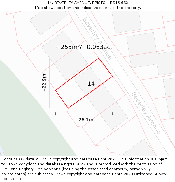 14, BEVERLEY AVENUE, BRISTOL, BS16 6SX: Plot and title map