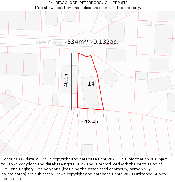 14, BEW CLOSE, PETERBOROUGH, PE2 8TF: Plot and title map