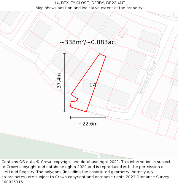 14, BEXLEY CLOSE, DERBY, DE22 4NT: Plot and title map