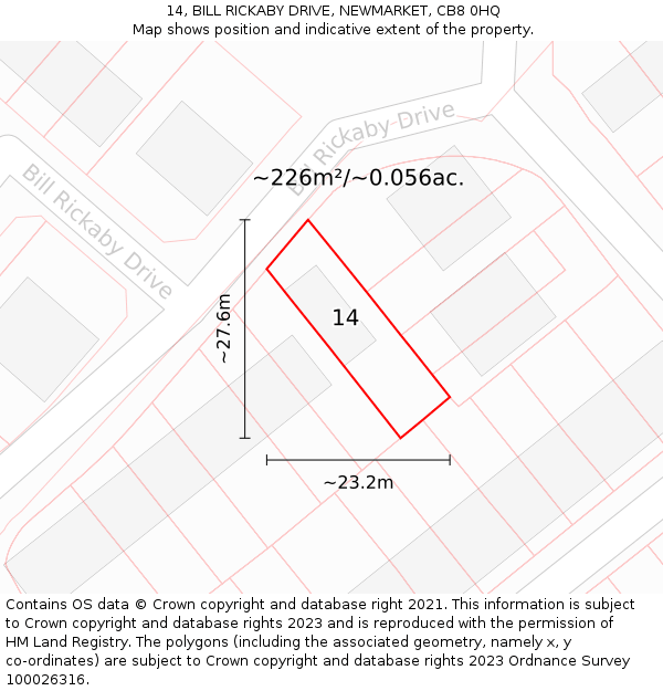 14, BILL RICKABY DRIVE, NEWMARKET, CB8 0HQ: Plot and title map