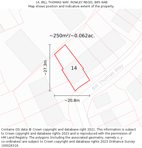 14, BILL THOMAS WAY, ROWLEY REGIS, B65 9AB: Plot and title map