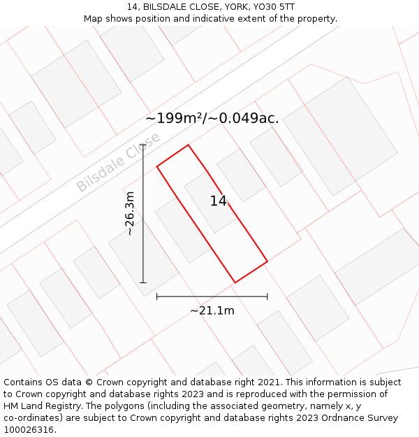 14, BILSDALE CLOSE, YORK, YO30 5TT: Plot and title map