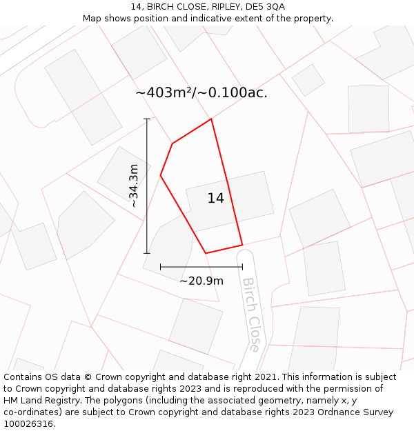 14, BIRCH CLOSE, RIPLEY, DE5 3QA: Plot and title map