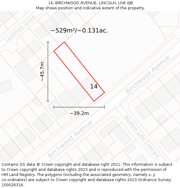 14, BIRCHWOOD AVENUE, LINCOLN, LN6 0JB: Plot and title map