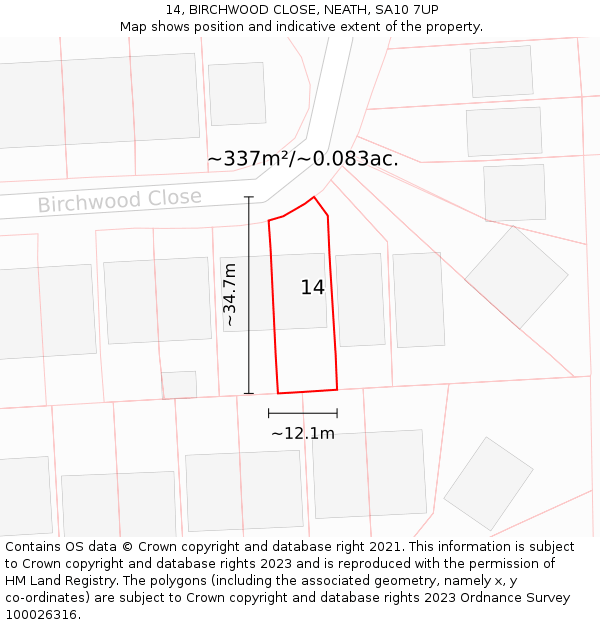 14, BIRCHWOOD CLOSE, NEATH, SA10 7UP: Plot and title map