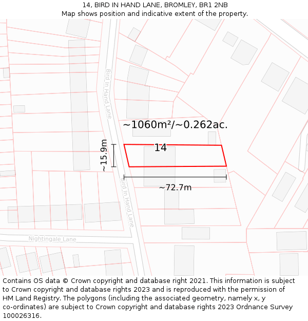 14, BIRD IN HAND LANE, BROMLEY, BR1 2NB: Plot and title map