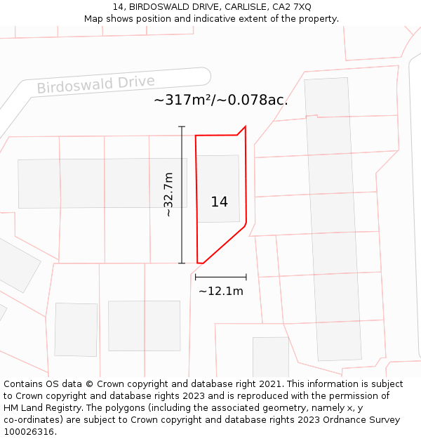 14, BIRDOSWALD DRIVE, CARLISLE, CA2 7XQ: Plot and title map