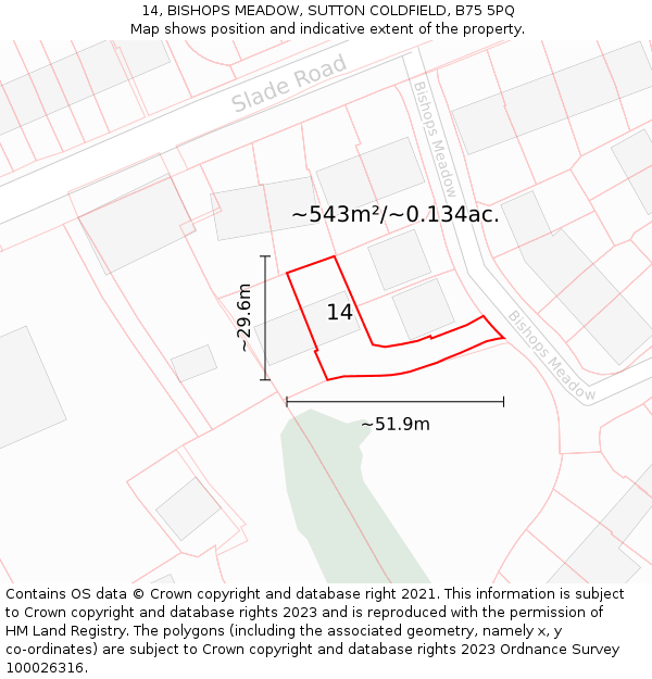 14, BISHOPS MEADOW, SUTTON COLDFIELD, B75 5PQ: Plot and title map