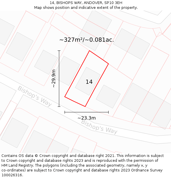 14, BISHOPS WAY, ANDOVER, SP10 3EH: Plot and title map