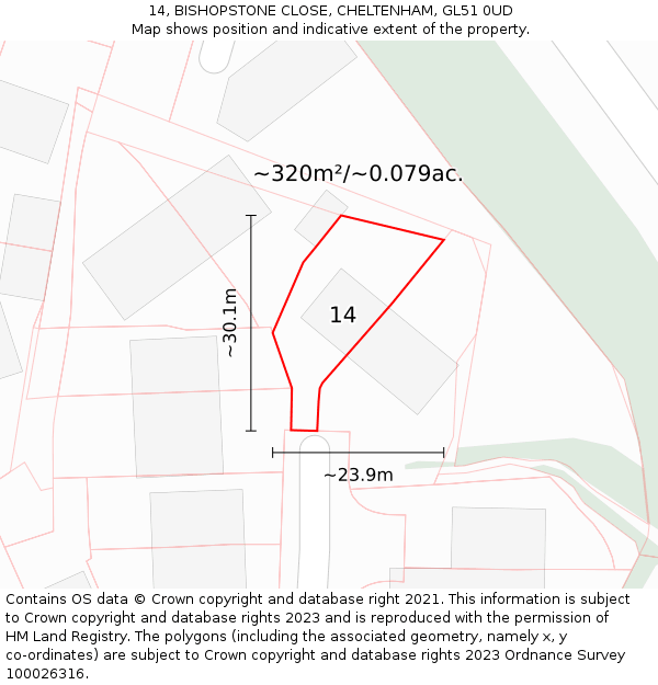 14, BISHOPSTONE CLOSE, CHELTENHAM, GL51 0UD: Plot and title map