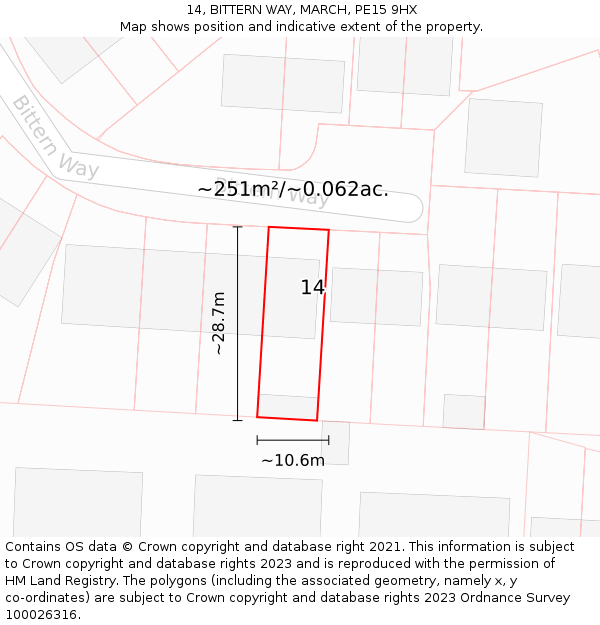 14, BITTERN WAY, MARCH, PE15 9HX: Plot and title map