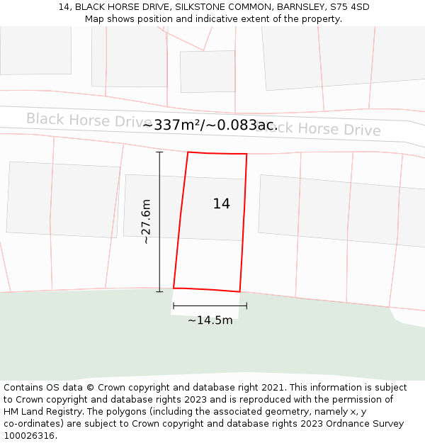 14, BLACK HORSE DRIVE, SILKSTONE COMMON, BARNSLEY, S75 4SD: Plot and title map