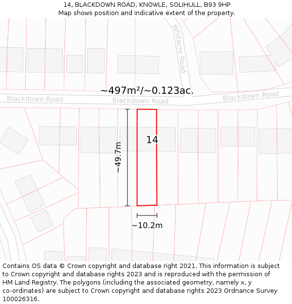14, BLACKDOWN ROAD, KNOWLE, SOLIHULL, B93 9HP: Plot and title map