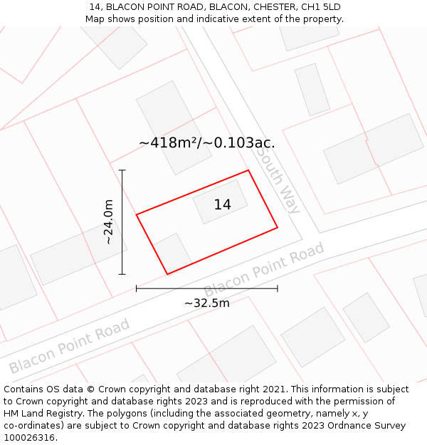 14, BLACON POINT ROAD, BLACON, CHESTER, CH1 5LD: Plot and title map