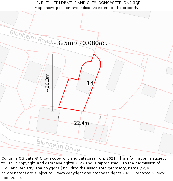 14, BLENHEIM DRIVE, FINNINGLEY, DONCASTER, DN9 3QF: Plot and title map