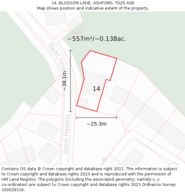 14, BLOSSOM LANE, ASHFORD, TN25 4GE: Plot and title map