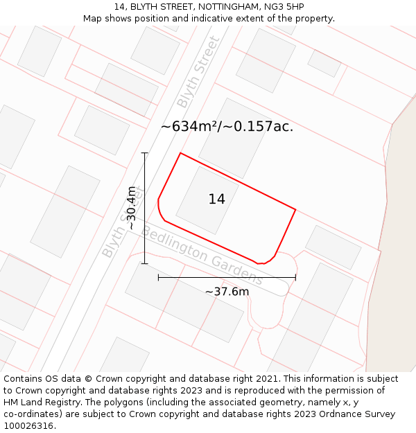 14, BLYTH STREET, NOTTINGHAM, NG3 5HP: Plot and title map