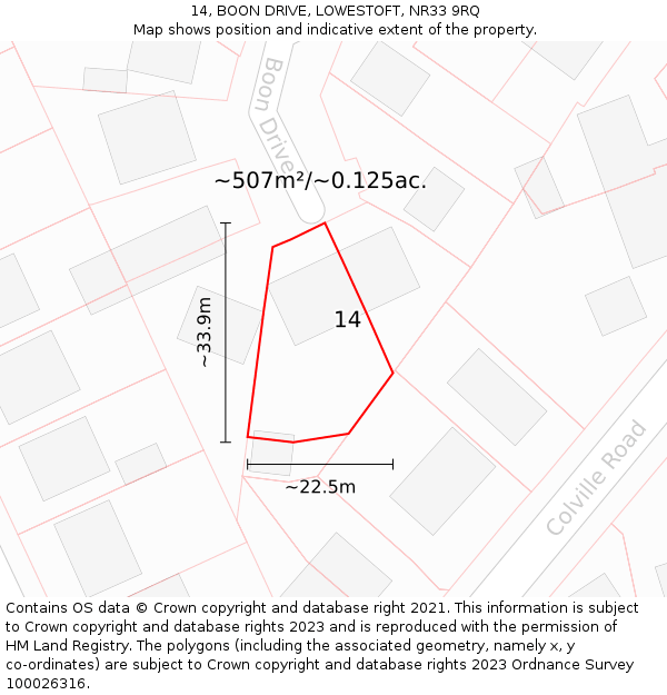 14, BOON DRIVE, LOWESTOFT, NR33 9RQ: Plot and title map