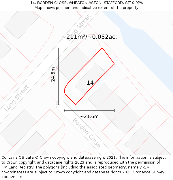 14, BORDEN CLOSE, WHEATON ASTON, STAFFORD, ST19 9PW: Plot and title map